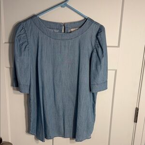 LOFT Light Blue Chambray Puff-Sleeve Blouse